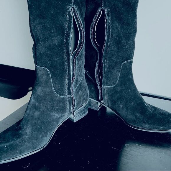 Steve Madden Tyga Suede Leather Black Over the Knee Boots 1.75” Block Heel Sz. 8 - Picture 16 of 16